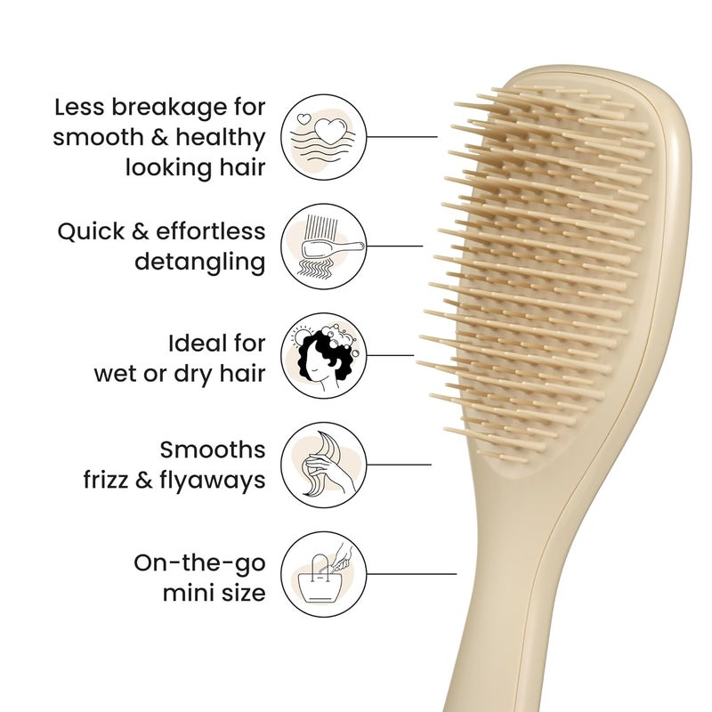 TANGLE TEEZER Ultimate Detangler Hairbrush, Eliminates Knots & Reduces Breakage, Mini Hair Brush for Travel, Small Hands & All Hair Types, Oat Cream - Image 4