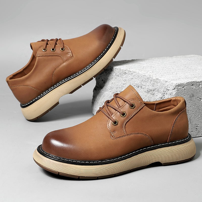 Spring First-Layer Cowhide Casual Leather Shoes For Men, Genuine Leather Solid-Soled Workwear, Thick-Soled Large-Toe Shoes, Retro American Workwear - Image 5