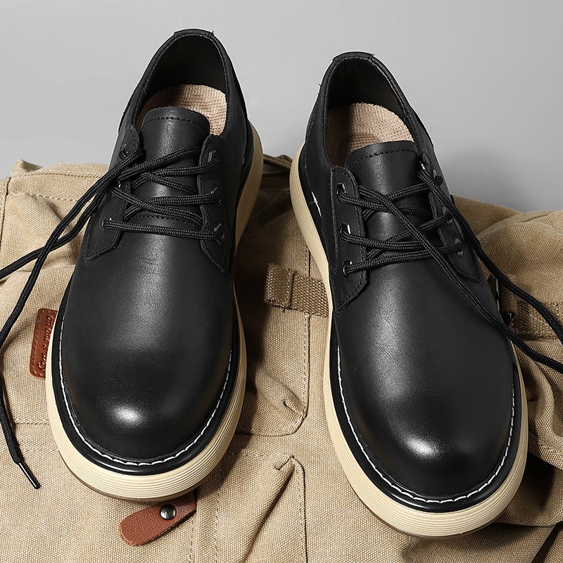 Spring First-Layer Cowhide Casual Leather Shoes For Men, Genuine Leather Solid-Soled Workwear, Thick-Soled Large-Toe Shoes, Retro American Workwear - Image 4
