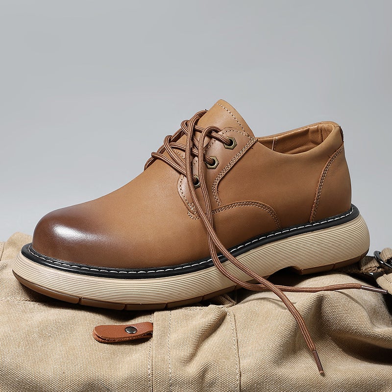 Spring First-Layer Cowhide Casual Leather Shoes For Men, Genuine Leather Solid-Soled Workwear, Thick-Soled Large-Toe Shoes, Retro American Workwear - Image 3