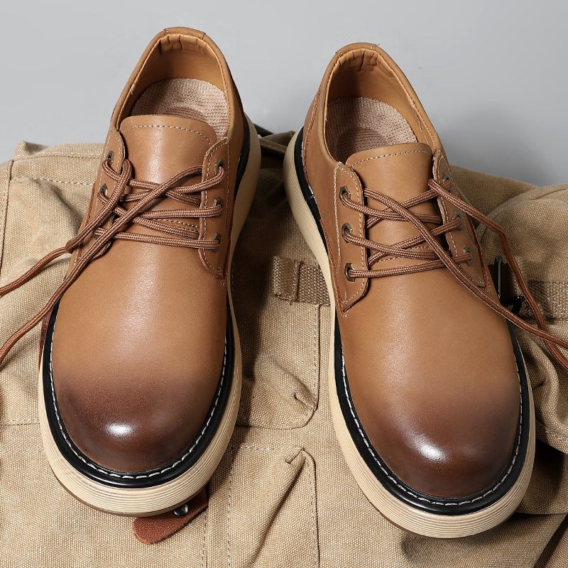 Spring First-Layer Cowhide Casual Leather Shoes For Men, Genuine Leather Solid-Soled Workwear, Thick-Soled Large-Toe Shoes, Retro American Workwear - Image 2