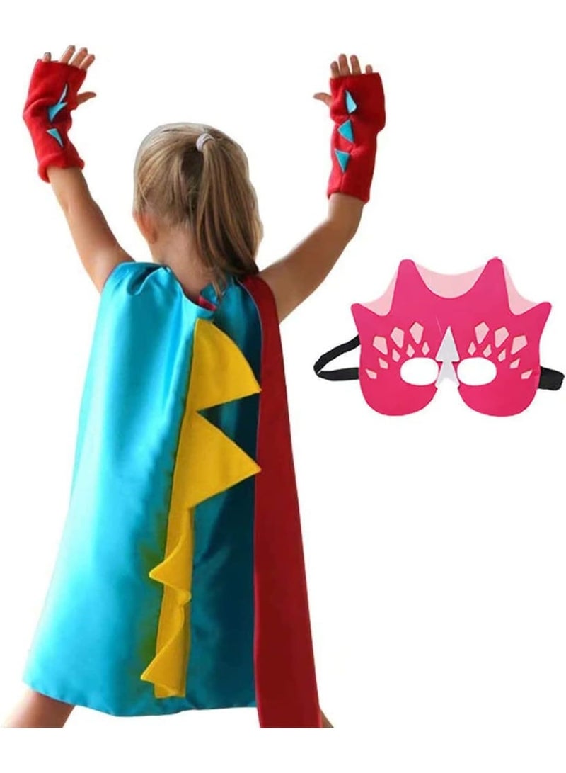 Brain Giggles BrainGiggles Dinosaur Costume for Kids Cape and Mask with Matching Gloves for Animal Costume Dress Up, Halloween Cosplay for Boys and Girls (Light Blue & Yellow) - Image 1