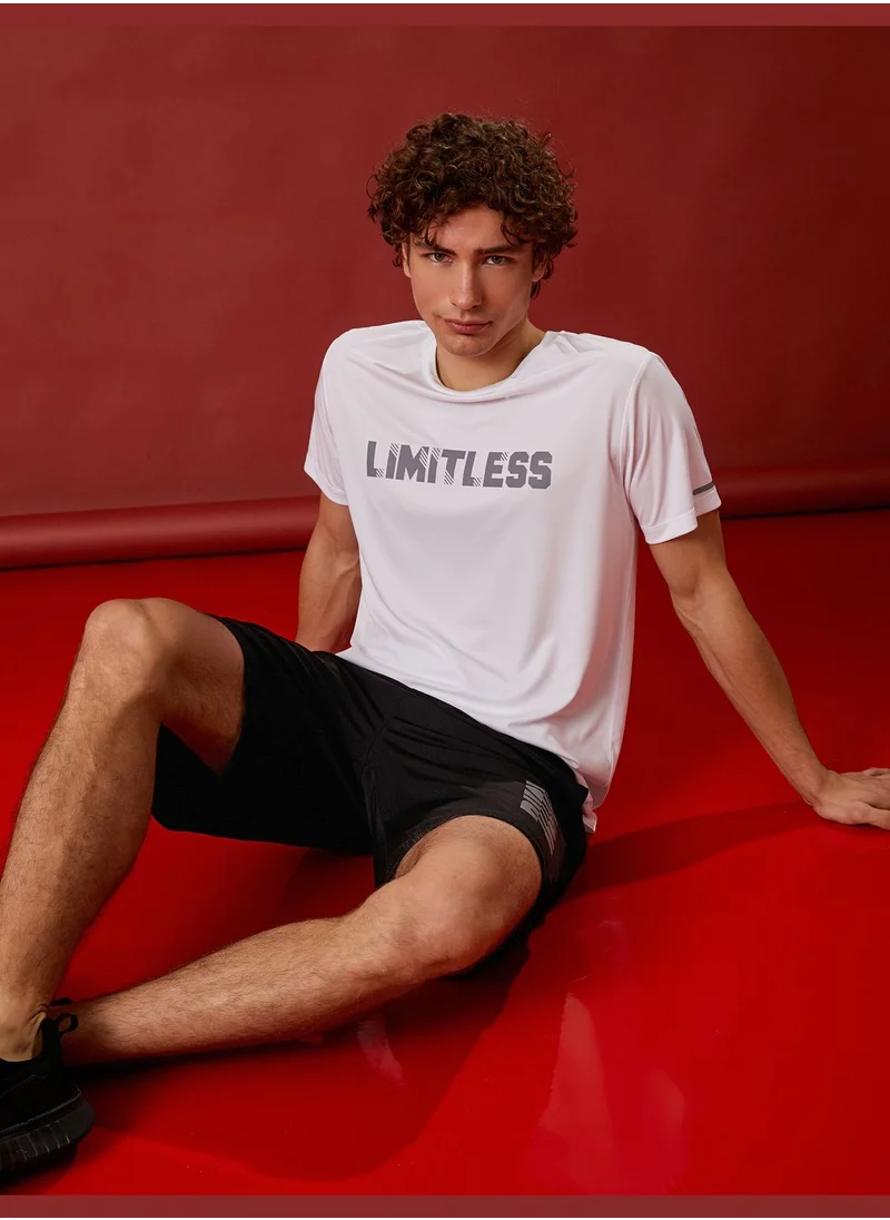 كوتون Sport T-Shirt Slogan Printed Crew Neck Short Sleeve