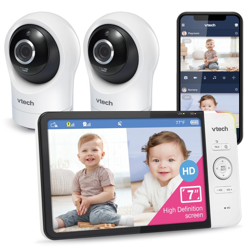 VTech RM77642HD Smart WiFi Baby Monitor with 2 Cameras 1080p HD Video 360 Pan Tilt 10x Zoom 7 HD Parent Unit Night Vision Soothing Sounds 2Way Talk Temperature Motion Detection - Image 2