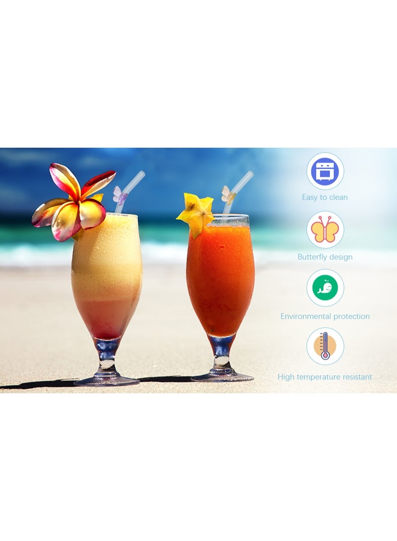4 Pcs Reusable Straws Clear Glass Straws Colorful Butterfly Design Size 7.8" x 8mm with 1 Cleaning Brush for Smoothies, Milkshakes, Juices, Teas (Colorful Butterfly) - Image 4
