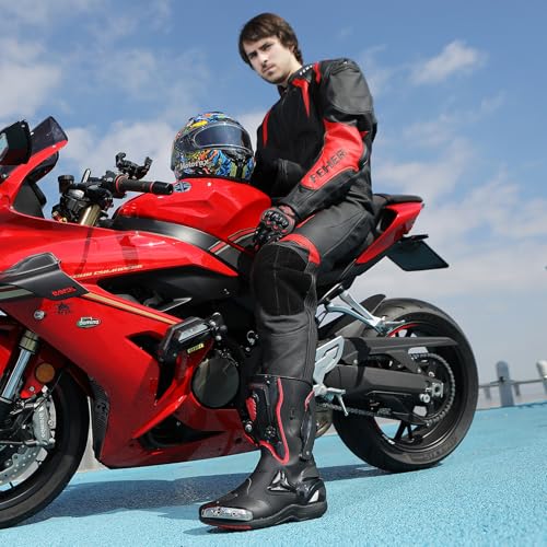 Zeozoom Motorcycle Riding Boots Motorcycle Leather Boots for Women and Men Protection Anti Slip Racing Sports Black Adult Men 11 Numeric US Footwear Size System Medium - Image 3