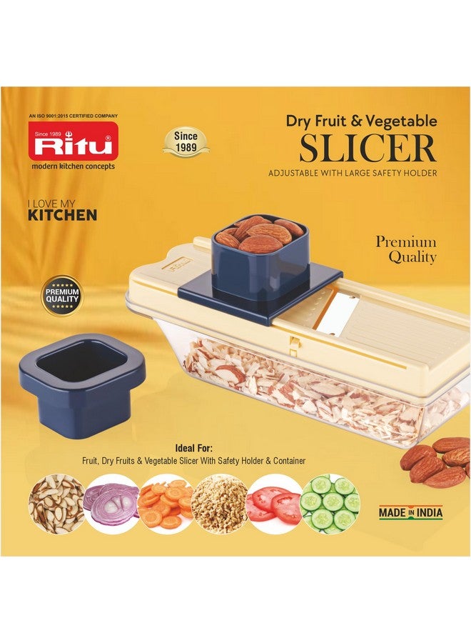 RITU Adjustable Slicer with Large Safety Holder | Dual Stainless Steel Blades | Spiral Vegetable Cutter for Salad, Fruits, Potatoes, Carrots | Multipurpose Kitchen Tool | Easy to Use - Image 2