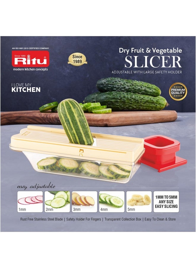 RITU Adjustable Slicer with Large Safety Holder | Dual Stainless Steel Blades | Spiral Vegetable Cutter for Salad, Fruits, Potatoes, Carrots | Multipurpose Kitchen Tool | Easy to Use - Image 3