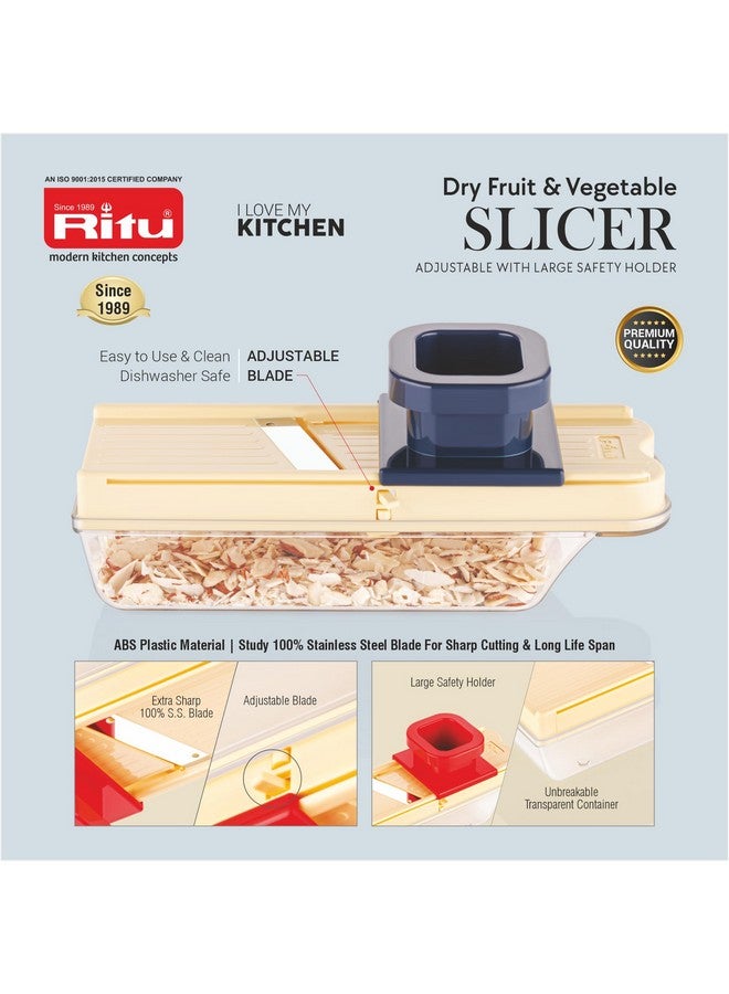 RITU Adjustable Slicer with Large Safety Holder | Dual Stainless Steel Blades | Spiral Vegetable Cutter for Salad, Fruits, Potatoes, Carrots | Multipurpose Kitchen Tool | Easy to Use - Image 4