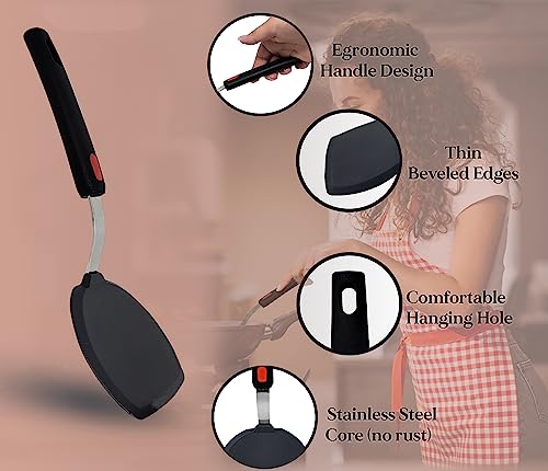 Dalup Enterprises Silicone Pancake Spatula Flipper – Wide Beveled Edge Turner with Stainless Steel Handle | Heat Resistant Non-Stick Large Silicone Spatula for Cooking & Pancakes - Image 3