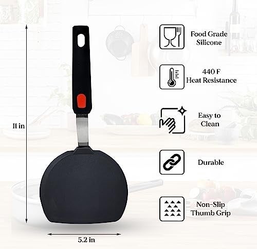 Dalup Enterprises Silicone Pancake Spatula Flipper – Wide Beveled Edge Turner with Stainless Steel Handle | Heat Resistant Non-Stick Large Silicone Spatula for Cooking & Pancakes - Image 2