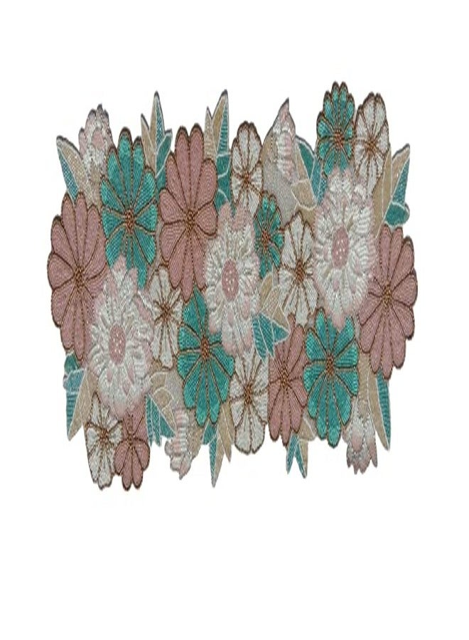FliHaut Premium Handcrafted Beautiful Beaded Table Runner (12 x 35 x 0.25 inches) (Pink and Blue Flower) - Image 1