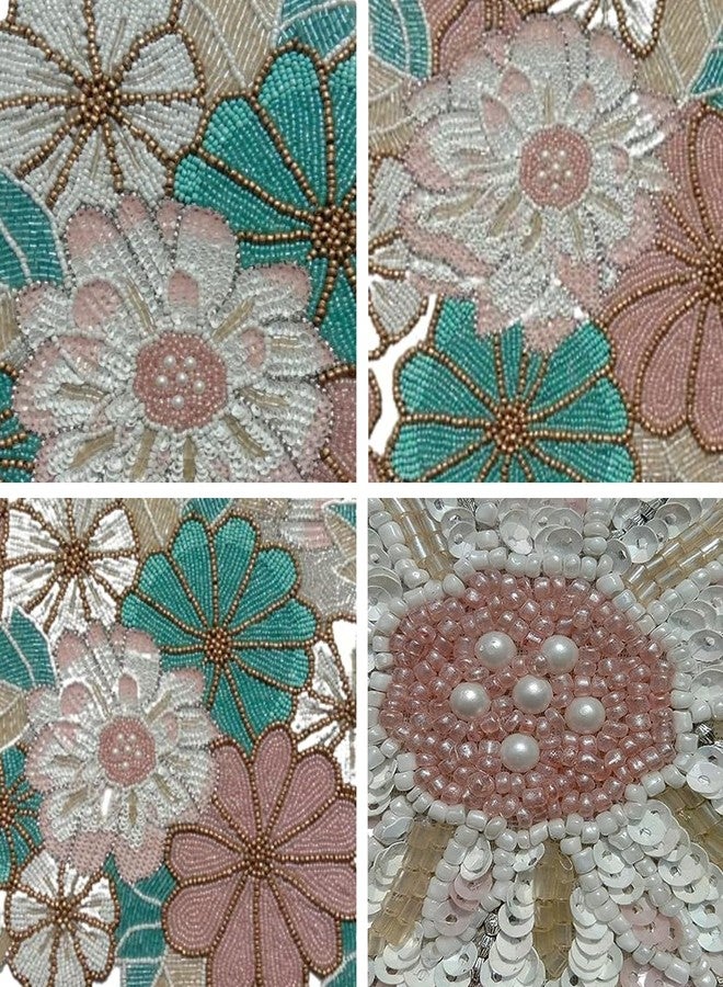 FliHaut Premium Handcrafted Beautiful Beaded Table Runner (12 x 35 x 0.25 inches) (Pink and Blue Flower) - Image 3