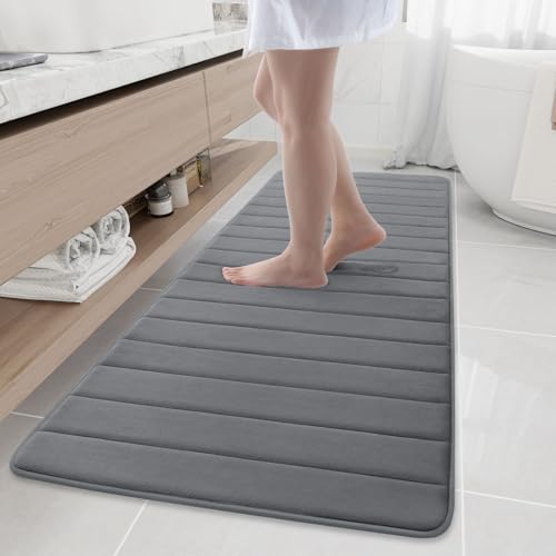 Buganda Memory Foam Bath Mat, 70" x 24", Ultra Soft and Non-Slip Bathroom Rugs, Water Absorbent and Machine Washable Bath Rug Runner for Bathroom, Shower, and Tub, Grey - Image 1