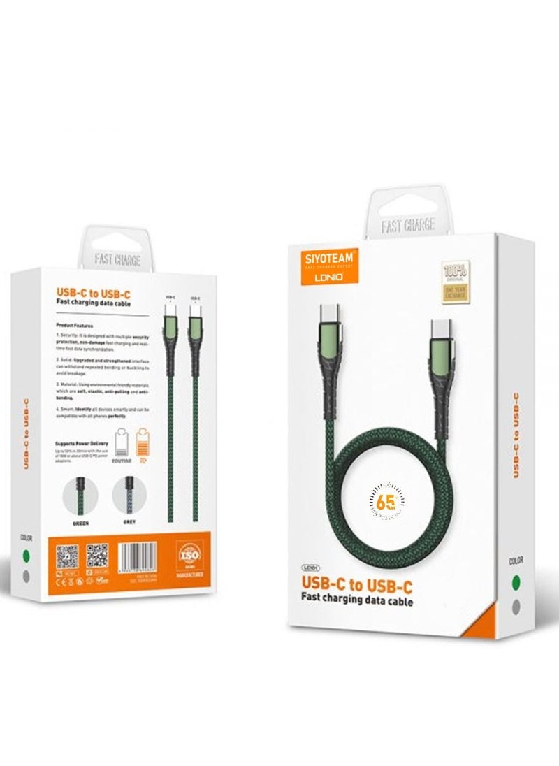 إل دينو - كابل 65 وات من USB-C الى USB-C للشحن ونقل البيانات بطول 2 متر من لدنيو ، رمادي - Image 1