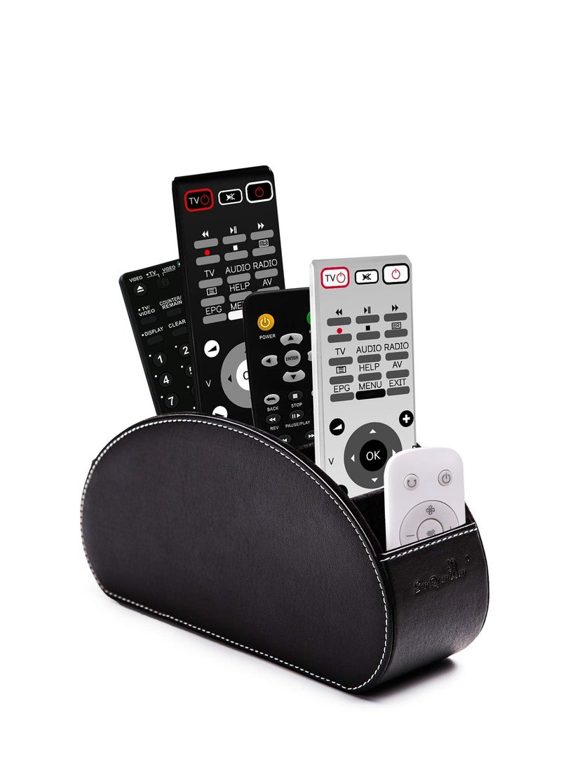 KASTWAVE Tv Remote Control Holder, Bedside Table Desktop Organizer Box Organizer Box with 5 Compartment PU Leather Multi-functional Office Organization and Storage Caddy Store Pen Brush Holder - Image 1