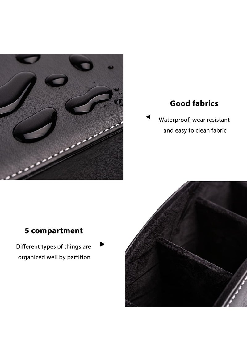 KASTWAVE Tv Remote Control Holder, Bedside Table Desktop Organizer Box Organizer Box with 5 Compartment PU Leather Multi-functional Office Organization and Storage Caddy Store Pen Brush Holder - Image 5