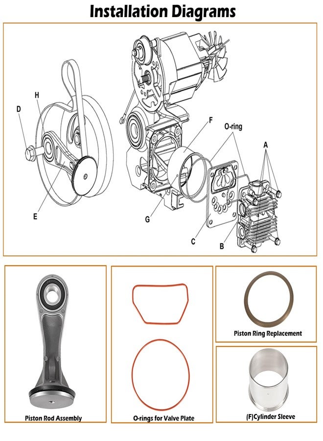 Sunluway N038785 Air Compressor Connecting Rod Kit for Craftsman, Dewalt, and Black & Decker, N021229 N021725 Compressor Piston Kit for Dewalt D55146 D55167 D55168, Fits 2-7/8" Cylinder Bore - Image 2