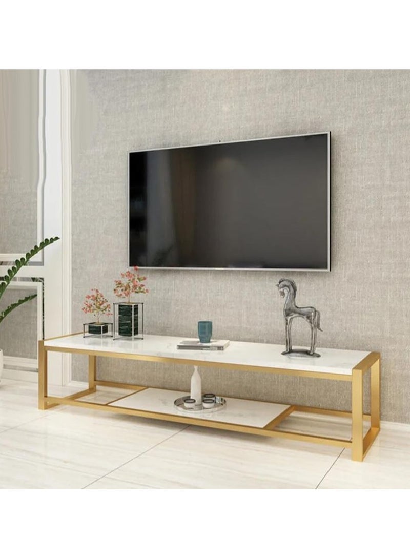 LINGWEI Marble TV Stand Premium Media Console with Storage Metal and Marble Modern TV Cabinet and Shelf Multifunctional TV Stand Elegant TV Table and Bench - Image 1