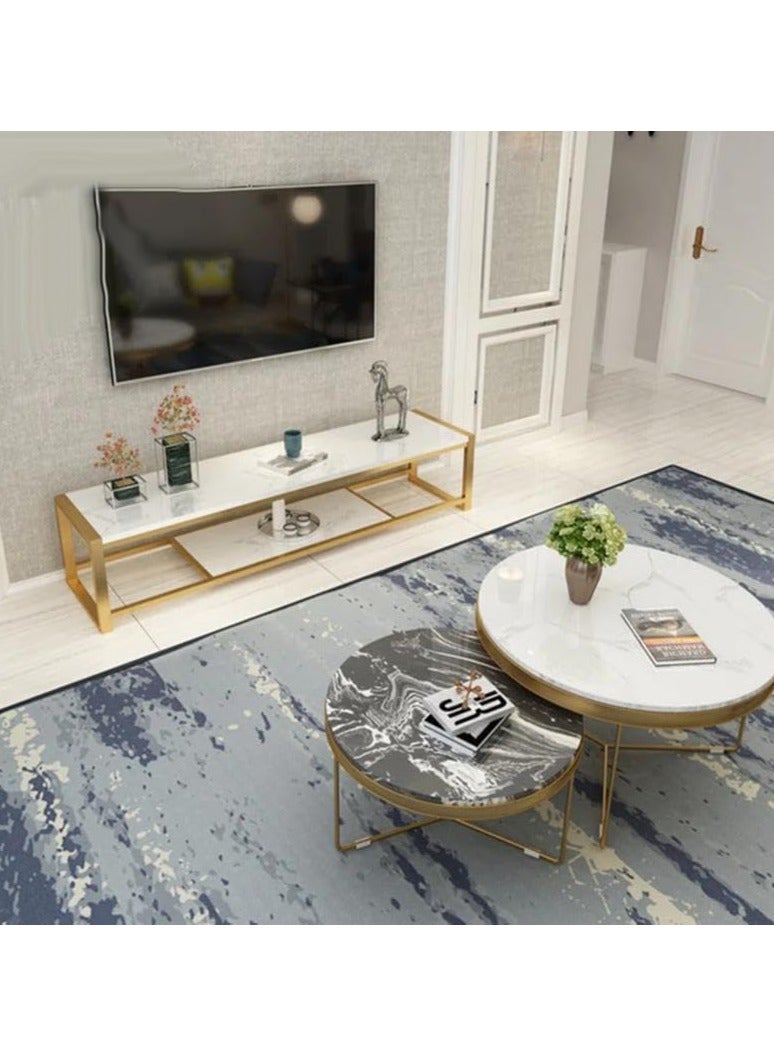 LINGWEI Marble TV Stand Premium Media Console with Storage Metal and Marble Modern TV Cabinet and Shelf Multifunctional TV Stand Elegant TV Table and Bench - Image 5