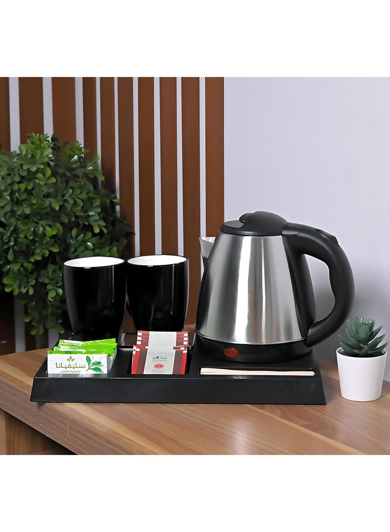Best Electric Kettle | Luxury Hotel Kettle Set, 1800ml, 1500W, Black/Silver | 1.8L Hotel Kettle Set - Image 2