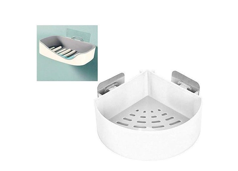 ELEXIQ Corner Storage Organizer Bathroom Shelves Shelf Storage with Soap Holder Rack Adhesive Shower Caddy Wall Holder Wall Mount for Bathroom Kitchen White - Image 1