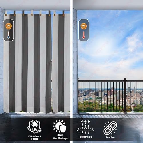 HIPPO High Density Polyethylene Outdoor Stripe Design 180 GSM Sun Blocking Balcony Loop Light-filtering Curtain Sun & UV Protection, Light Filtering for Garden Patio (Grey-White, 4.5FTX7.5FT) - Image 2