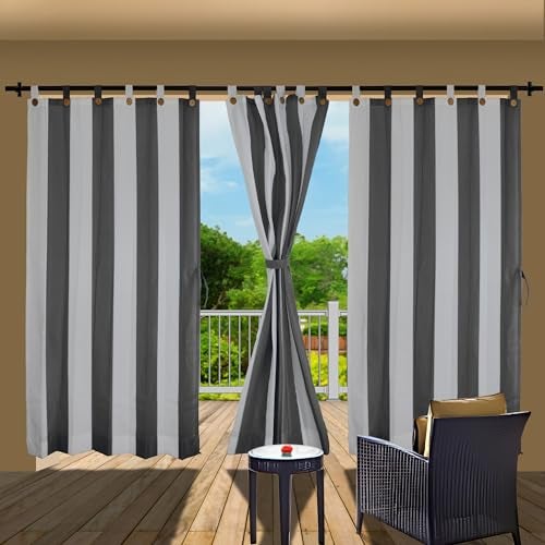 HIPPO High Density Polyethylene Outdoor Stripe Design 180 GSM Sun Blocking Balcony Loop Light-filtering Curtain Sun & UV Protection, Light Filtering for Garden Patio (Grey-White, 4.5FTX7.5FT) - Image 1