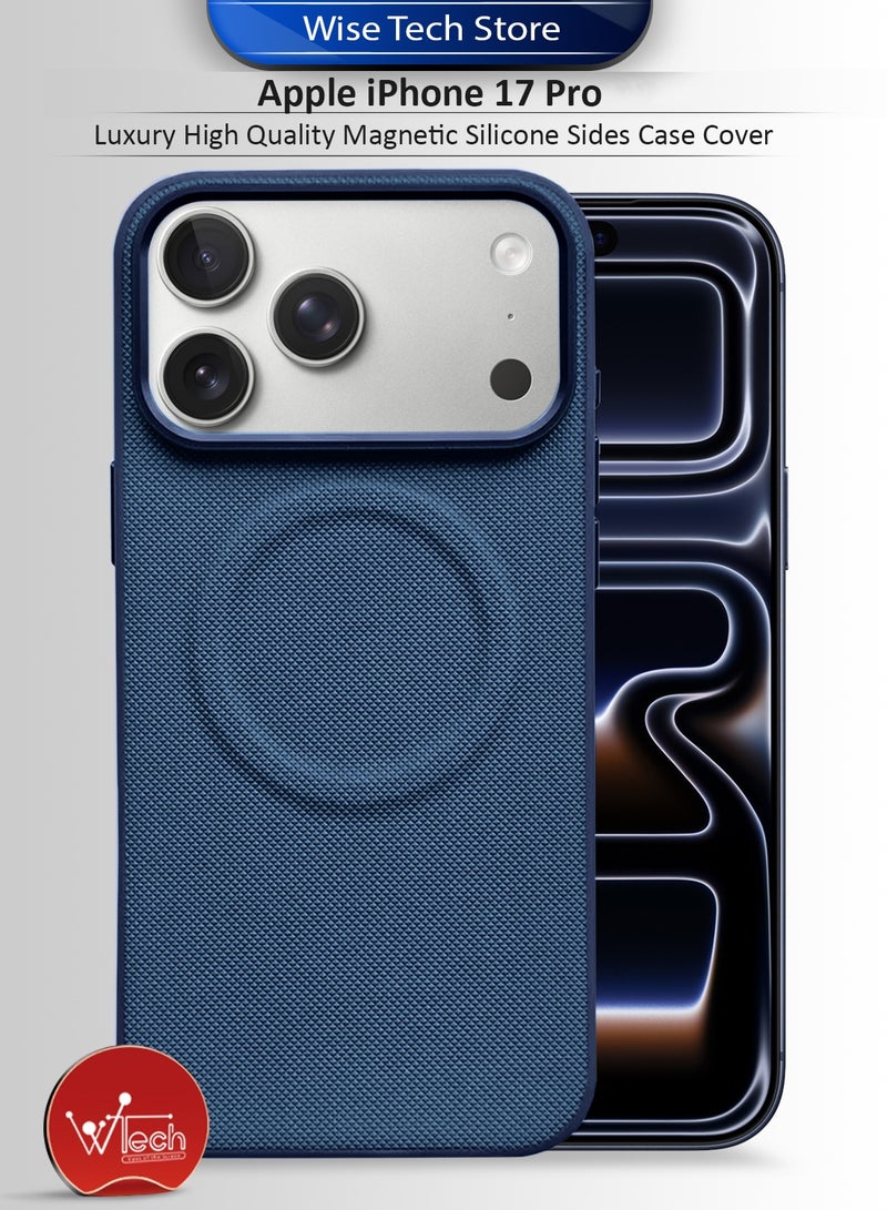 Wtech Apple iPhone 17 Pro 5G 2025 Luxury High Quality Magnetic Silicone Sides Case Cover (MCRPSN) - Navy Blue - Image 1
