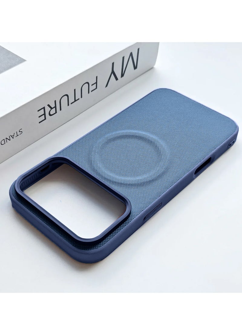 Wtech Apple iPhone 17 Pro 5G 2025 Luxury High Quality Magnetic Silicone Sides Case Cover (MCRPSN) - Navy Blue - Image 3