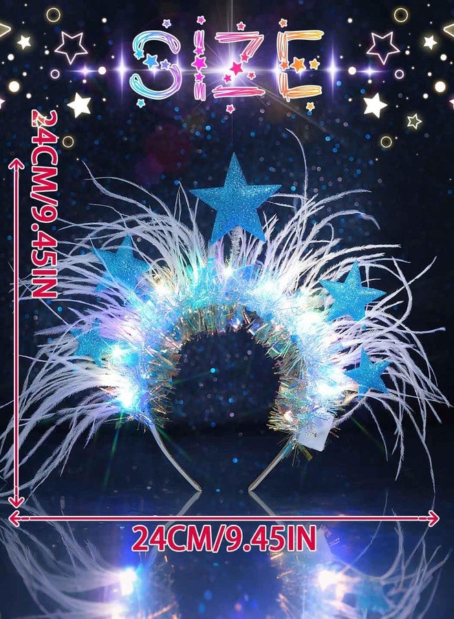 كامبسيس طوق رأس مضيء على شكل نجمة من كامبسيس، غطاء رأس مزين بريشة زرقاء بتقنية LED، إكسسوارات شعر متوهجة لحفلات الرقص للنساء - Image 3