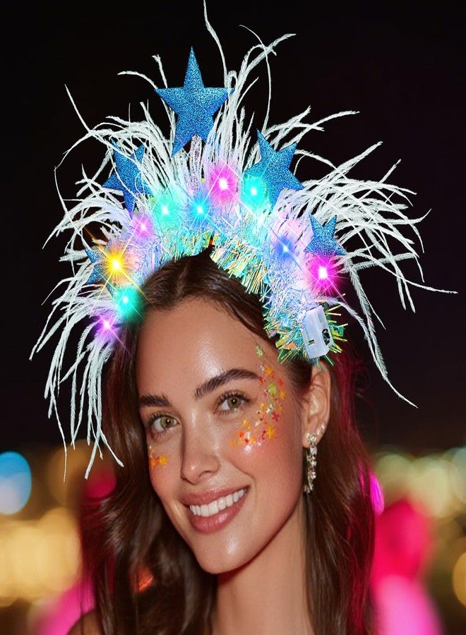 كامبسيس طوق رأس مضيء على شكل نجمة من كامبسيس، غطاء رأس مزين بريشة زرقاء بتقنية LED، إكسسوارات شعر متوهجة لحفلات الرقص للنساء - Image 5