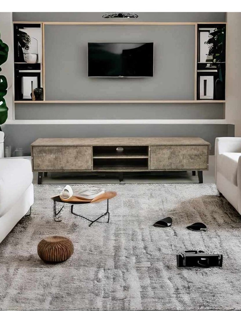 House One - طاولة تلفزيون | خزانة تلفاز MDF حديثة مع أرفف وسعة تخزين مناسبة لأثاث غرفة المعيشة - رمادي - 40x180x42 سم - Image 1