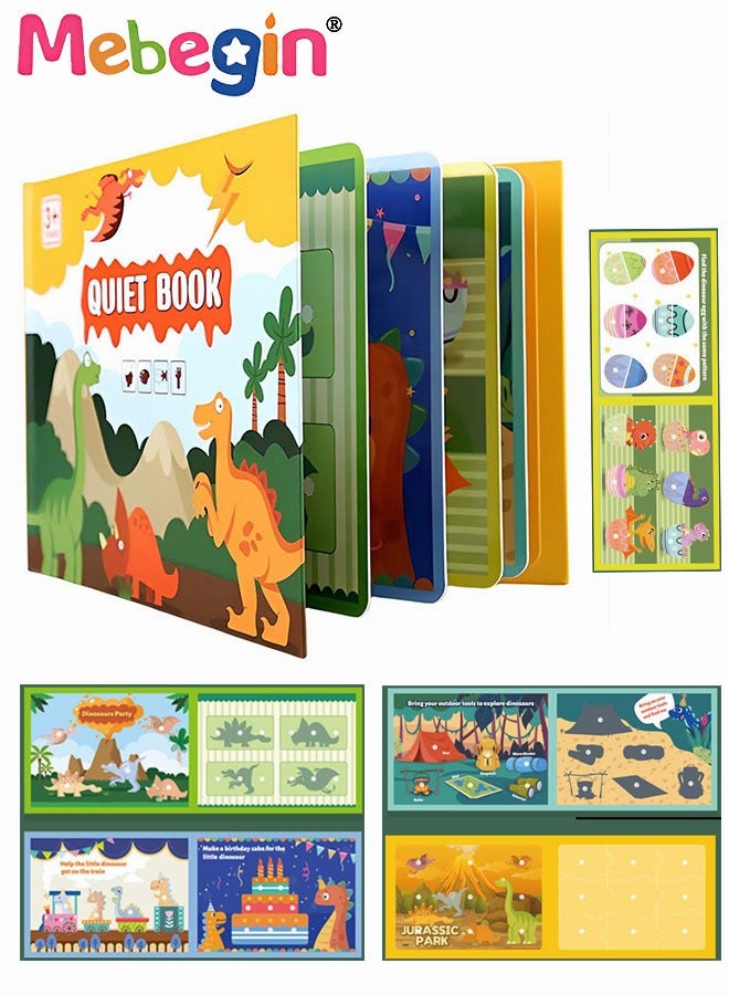 MEBEGIN Quiet Book for Toddlers Preschool Montessori Interactive Dinosaur cognition Quiet Book for 3+ Educational Toy Travel Toy for Boys Girls - Image 1