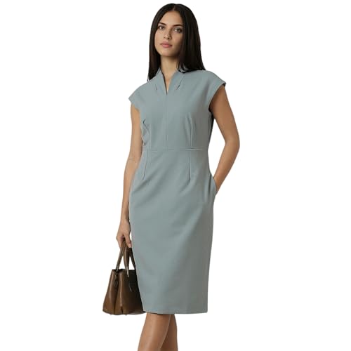 Van Heusen Women Grey Solid Knee Length Formal Dress - Image 1