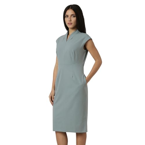 Van Heusen Women Grey Solid Knee Length Formal Dress - Image 3