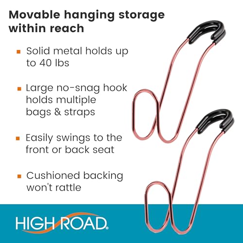 High Road Unbreakable Car Bag Hooks - Large Car Seat Hooks for Purse, Backpack, Coats, Hats and Heavy Bags up to 40 lbs - Secure Attachment Fits All Headrest Posts, 2-Pack - Image 2
