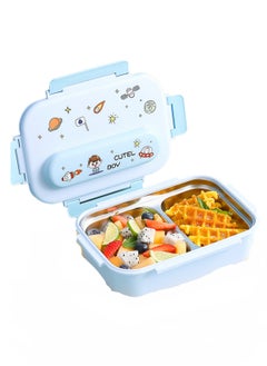 Generic 316 Stainless Steel Insulated Lunch Box Student Cute Compartment Lunch Box Office Worker Portable Lunch Box (Two Compartments Blue)  - Image 1