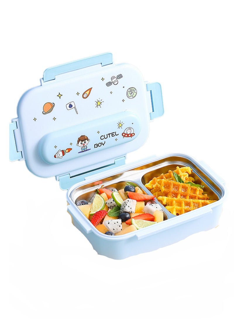 316 Stainless Steel Insulated Lunch Box Student Cute Compartment Lunch Box Office Worker Portable Lunch Box (Two Compartments Blue)  - Image 1