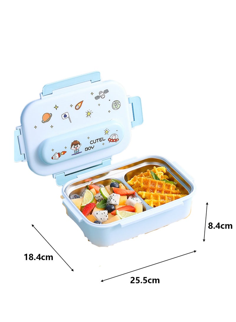 316 Stainless Steel Insulated Lunch Box Student Cute Compartment Lunch Box Office Worker Portable Lunch Box (Two Compartments Blue)  - Image 2
