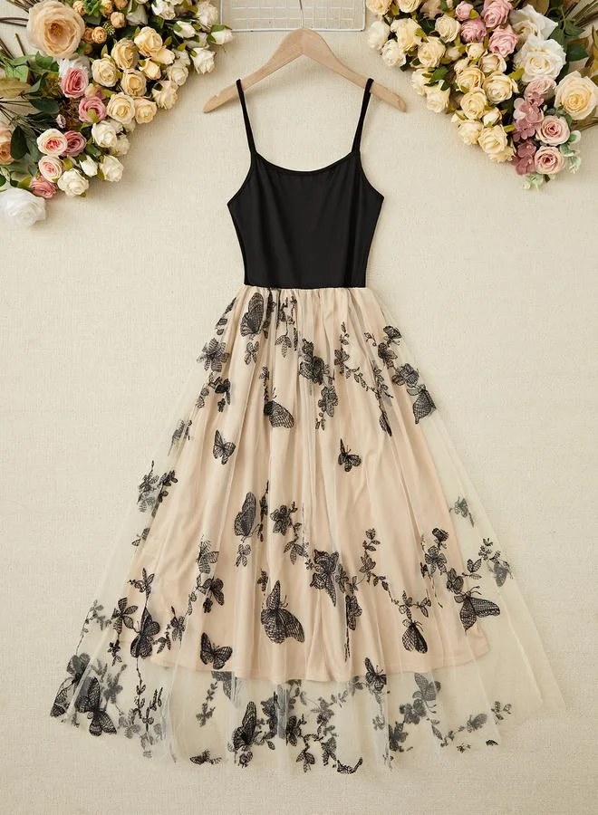 Take Two Multi Embroidered Butterfly A-Line Midi Dress