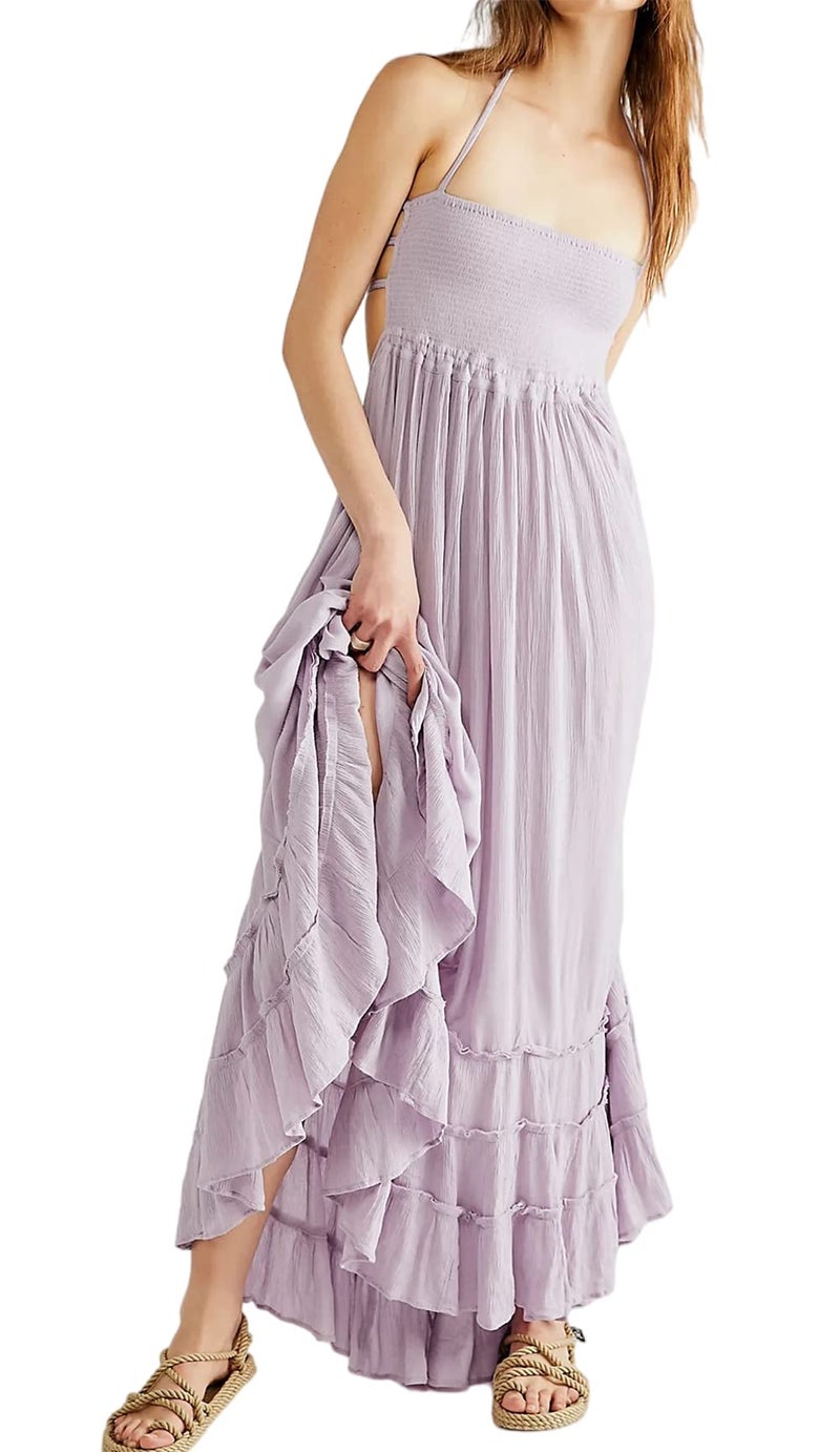 R.Vivimos Womens Summer Boho Sexy Backless Long Dresses (X-Large, Lavender) - Image 2
