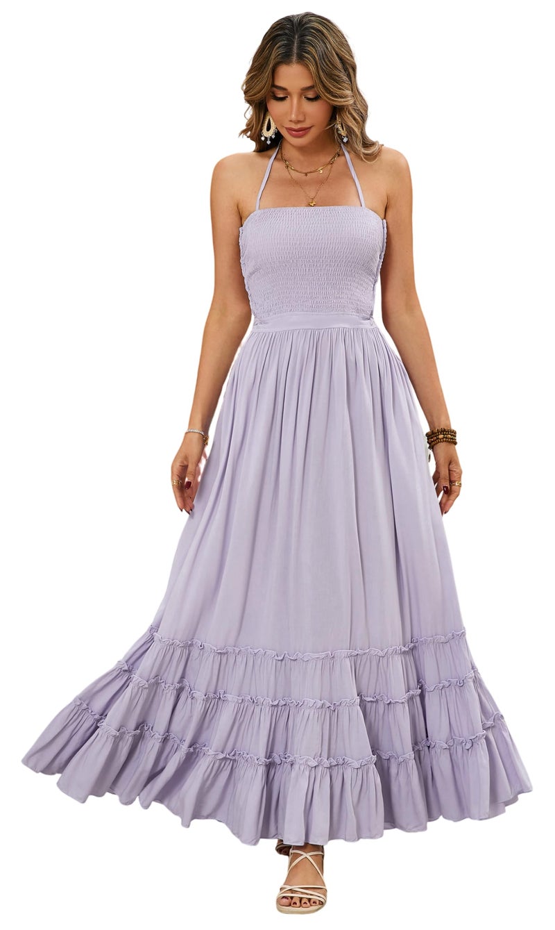 R.Vivimos Womens Summer Boho Sexy Backless Long Dresses (X-Large, Lavender) - Image 1