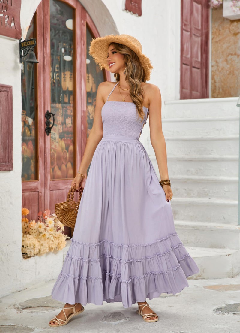 R.Vivimos Womens Summer Boho Sexy Backless Long Dresses (X-Large, Lavender) - Image 3