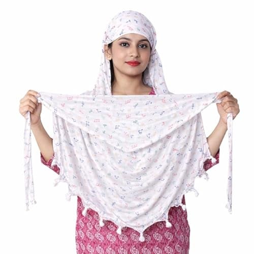 HYLOL Pure Cotton Female Innovative Stylish Music Printed Pattern Fancy Scarf With Sun Protection Cover Face Cotton Mask For Women's And Girls, White - Image 1