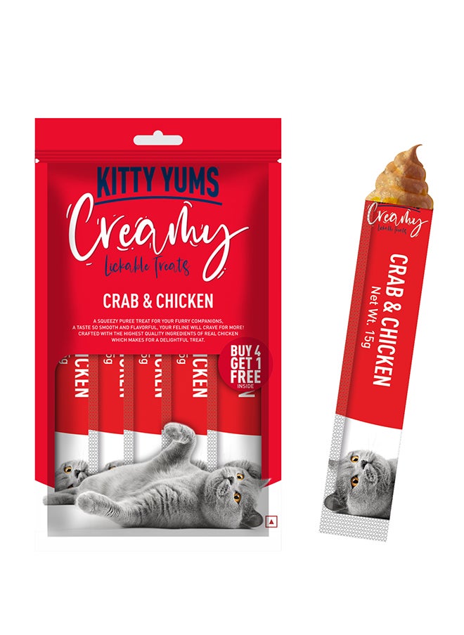 Kitty Yums Creamy Lickable Cat Treats  Crab & Chicken 5 x 15g  - Image 1