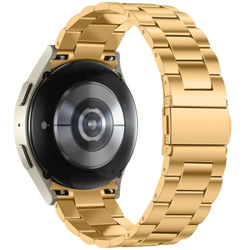 Anlinser No Gap Bands Compatible with Samsung Galaxy Watch 7/6/5/4/FE Band 44mm 40mm/Watch 6 Classic Band 47mm 43mm/Watch 5 Pro 45mm/Watch 4 Classic, 20mm Metal Strap for Women Men, Gold - Image 2
