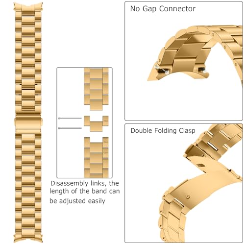 Anlinser No Gap Bands Compatible with Samsung Galaxy Watch 7/6/5/4/FE Band 44mm 40mm/Watch 6 Classic Band 47mm 43mm/Watch 5 Pro 45mm/Watch 4 Classic, 20mm Metal Strap for Women Men, Gold - Image 3