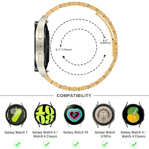 Anlinser No Gap Bands Compatible with Samsung Galaxy Watch 7/6/5/4/FE Band 44mm 40mm/Watch 6 Classic Band 47mm 43mm/Watch 5 Pro 45mm/Watch 4 Classic, 20mm Metal Strap for Women Men, Gold - Image 5
