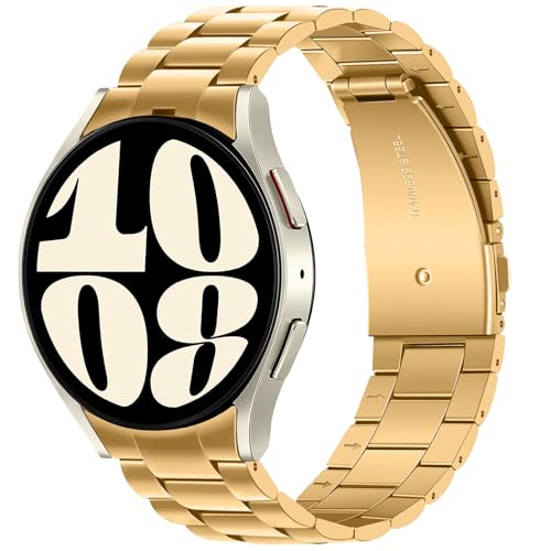Anlinser No Gap Bands Compatible with Samsung Galaxy Watch 7/6/5/4/FE Band 44mm 40mm/Watch 6 Classic Band 47mm 43mm/Watch 5 Pro 45mm/Watch 4 Classic, 20mm Metal Strap for Women Men, Gold - Image 1